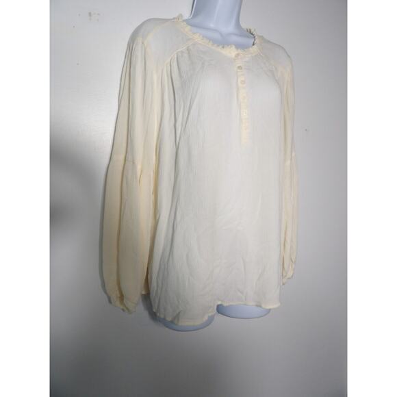 Frye & Co Top Shirt 1X White Gauzy Boho Peasant Ruffle Balloon Sleeve - Picture 10 of 12